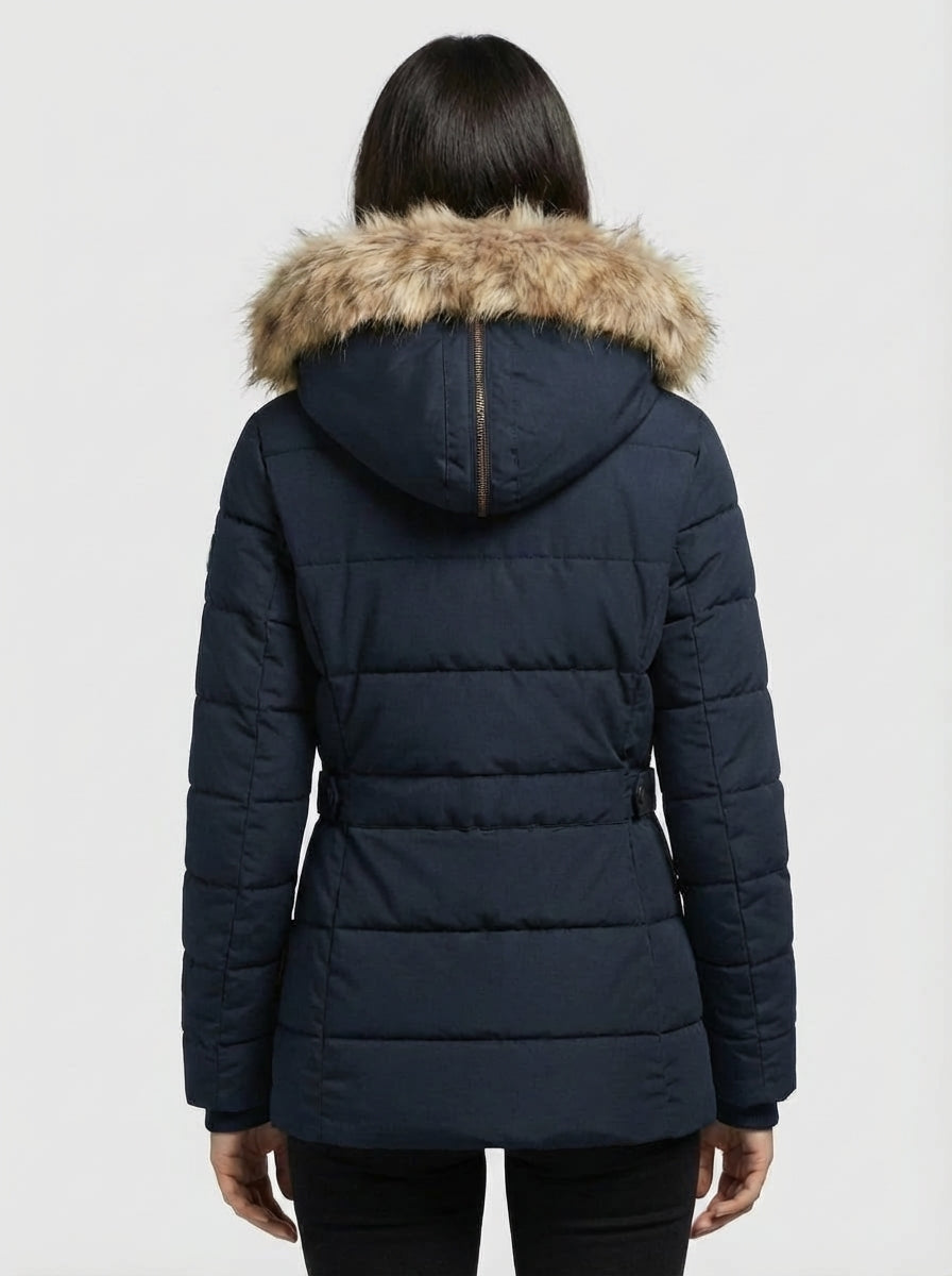 Women’s Winter Puffer Jacket with Faux Fur Hood – New Navy