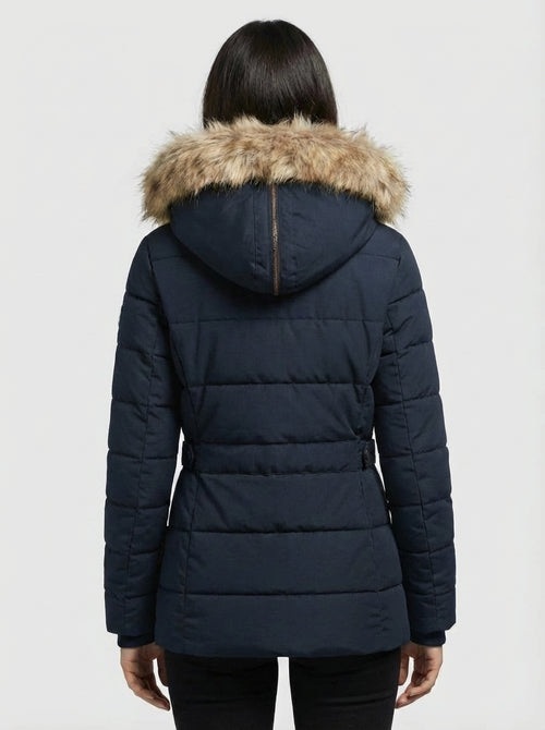 Women’s Winter Puffer Jacket with Faux Fur Hood – New Navy