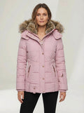 Women’s Winter Puffer Jacket with Faux Fur Hood – Pearl Pink